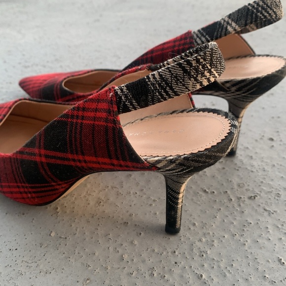 Zara Red Black Plaid Sling Back Pumps Heels Shoes - Picture 2 of 5